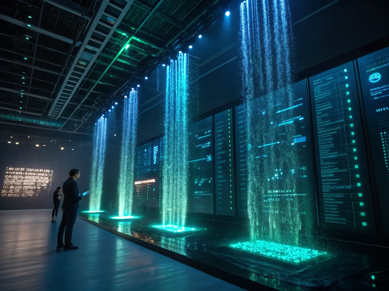 A visualization of AI neural networks and data analytics dashboards, illustrating G-Cloud's AI and Big Data Computing capabilities.