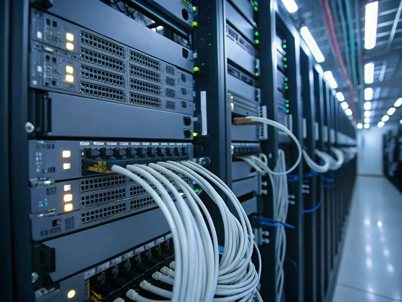 A detailed image showcasing G-Cloud's cloud infrastructure, highlighting servers, networking equipment, and data centers, emphasizing security and scalability.
